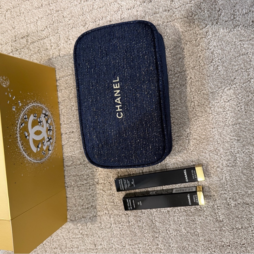 CHANEL Midnight Blue Cosmetic Bag with Make Up set